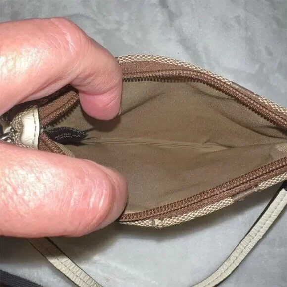 Coach Signature Tan Brown Wristlet Monogram Cream Accent Wristlet - Picture 9 of 11